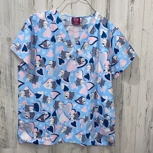 Cute Heart and Animal Print Scrub Top